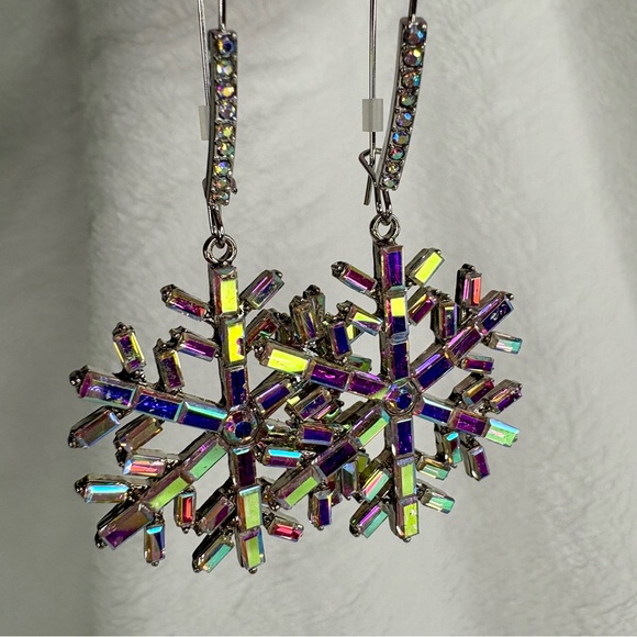 Betsey Johnson Iridescent Snowflake Drop Earrings - Picture 6 of 10